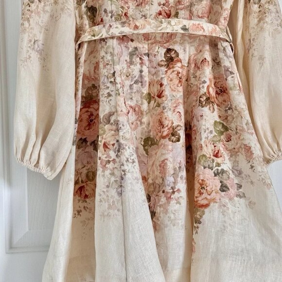 Zimmermann Floral Linen Belted Minidress - Picture 8 of 12
